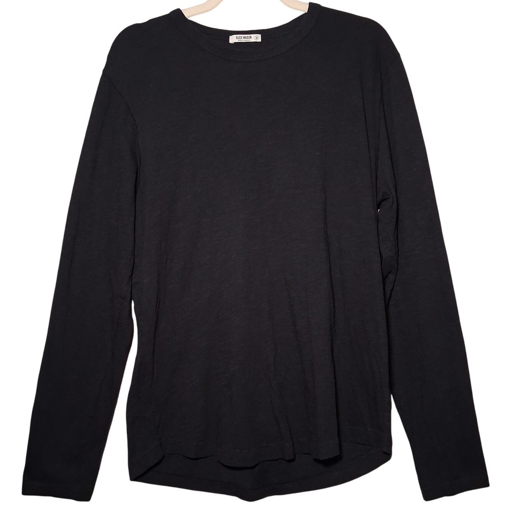 Buck Mason Mens Black Slub Cotton Long Sleeve T-shirt M Curved Hem Tee Crew Neck